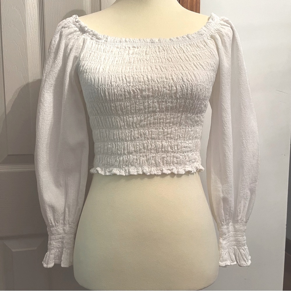 Seaspice Resortwear Piper' Off Shoulder Top Peruvian Cotton Cropped Smocked Top
